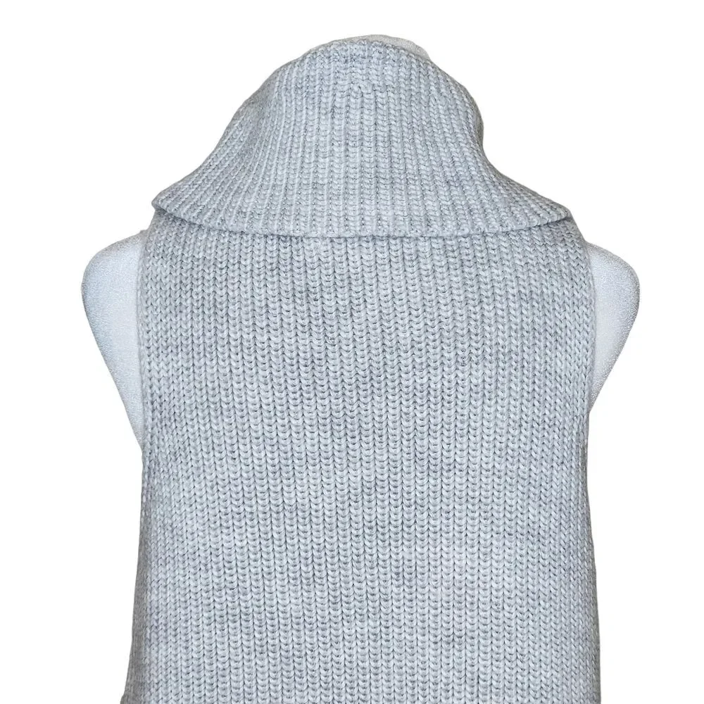 Ever New Melbourne Grey Chunky Knit Sleeveless Turtleneck Sweater M Wool Blend